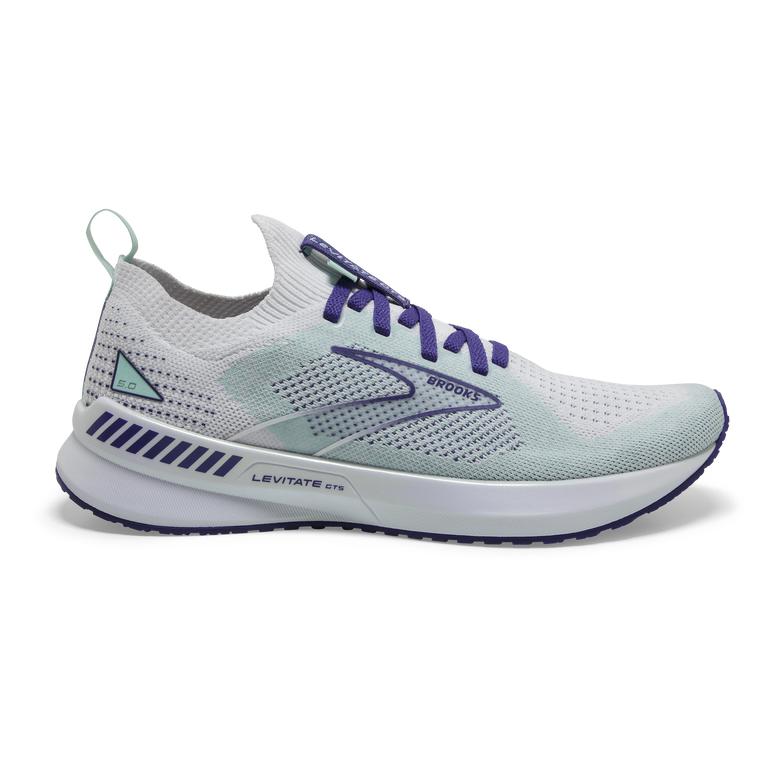 Brooks Levitate StealthFit GTS 5 Road Running Shoes - Women's - White/Navy Blue/Yucca (01578-SQEW)